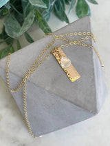 Beveled Bar + Quartz Necklace