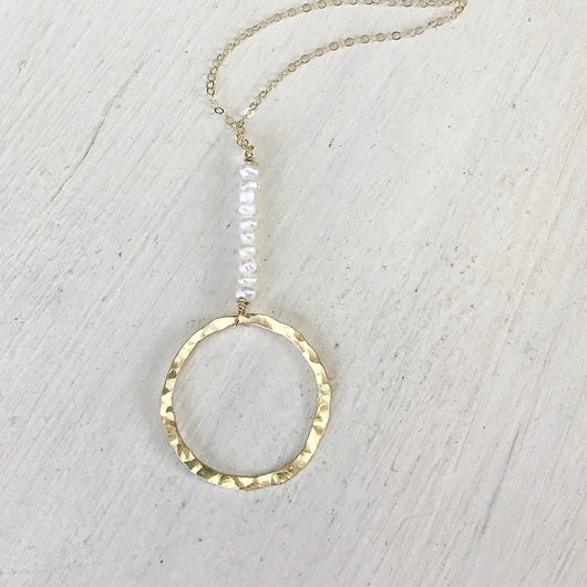 Infinity Circle Seed Pearl Necklace