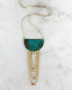 Patina Half Circle/Quartz Necklace