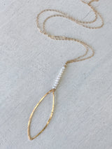 Gold Leaf/Seed Pearl Y Necklace