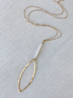 Gold Leaf/Seed Pearl Y Necklace